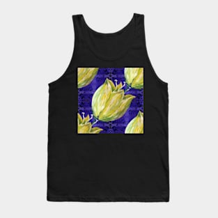 yellow tulip on purple with swirls and dots pattern Tank Top